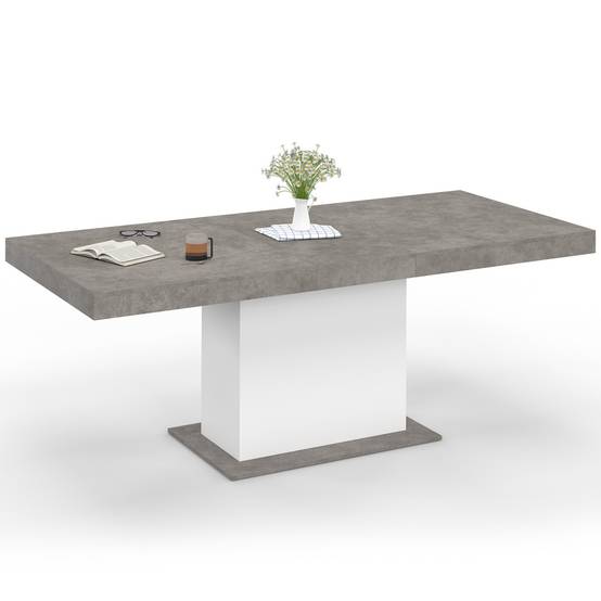 Table à manger extensible rectangle EDEN 6-10 personnes béton et blanc 160-200 cm - Image 2