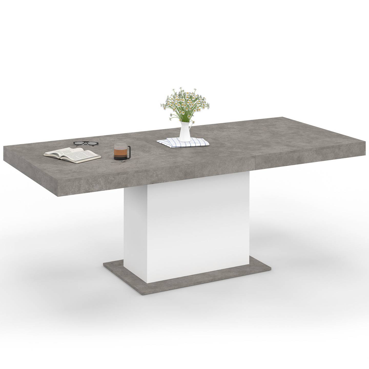 Table à manger extensible rectangle EDEN 6-10 personnes béton et blanc 160-200 cm - Image 2