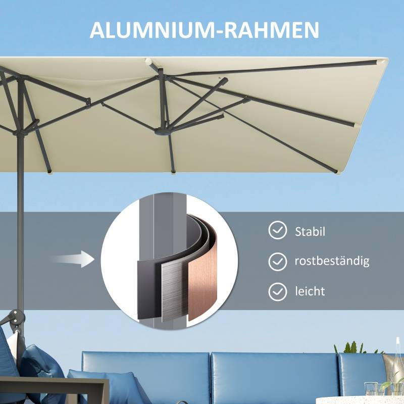 Parasol double aluminium jardin terrasse protection UV50+ 451x264cm blanc crème - ComfortXL Outdoor Living - Image 5