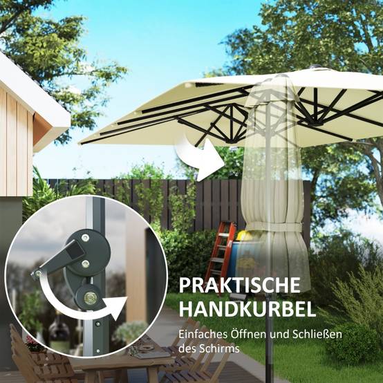 Parasol double aluminium jardin terrasse protection UV50+ 451x264cm blanc crème - ComfortXL Outdoor Living - Image 6
