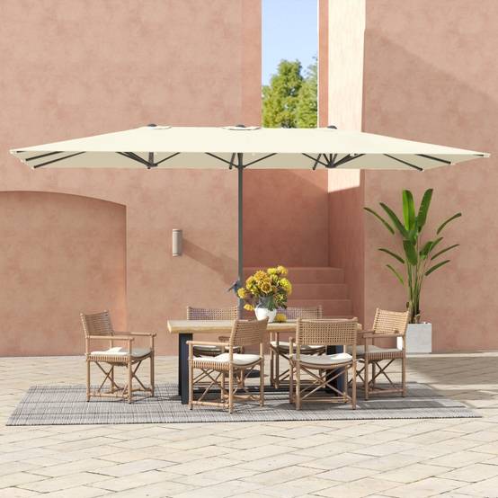 Parasol double aluminium jardin terrasse protection UV50+ 451x264cm blanc crème - ComfortXL Outdoor Living - Image 7