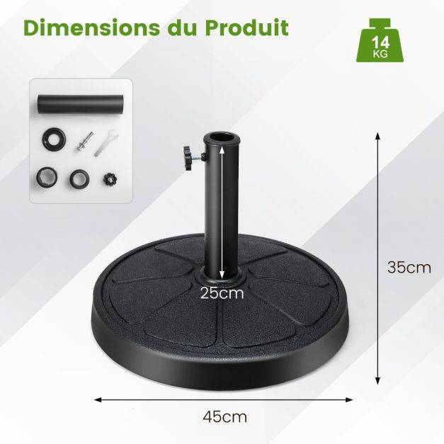 Base de parasol d'extérieur 14 kg support de parasol rond diamètre 45 cm s'ddapte aux poteaux de parasol de 38 à 48 mm noir - Image 4