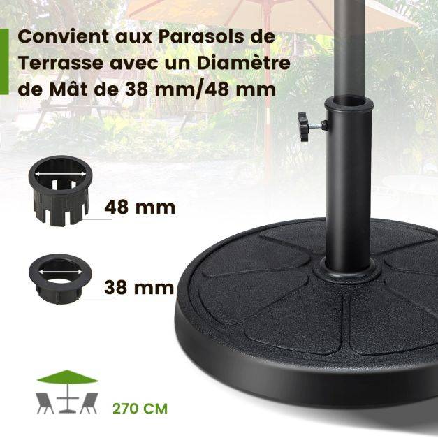 Base de parasol d'extérieur 14 kg support de parasol rond diamètre 45 cm s'ddapte aux poteaux de parasol de 38 à 48 mm noir - Image 3