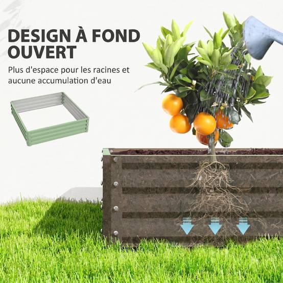 ComfortXL - Carré potager surélevé en acier galvanisé 120 x 120 x 30 cm vert clair pour jardin et serre résistant à la rouille - Image 6