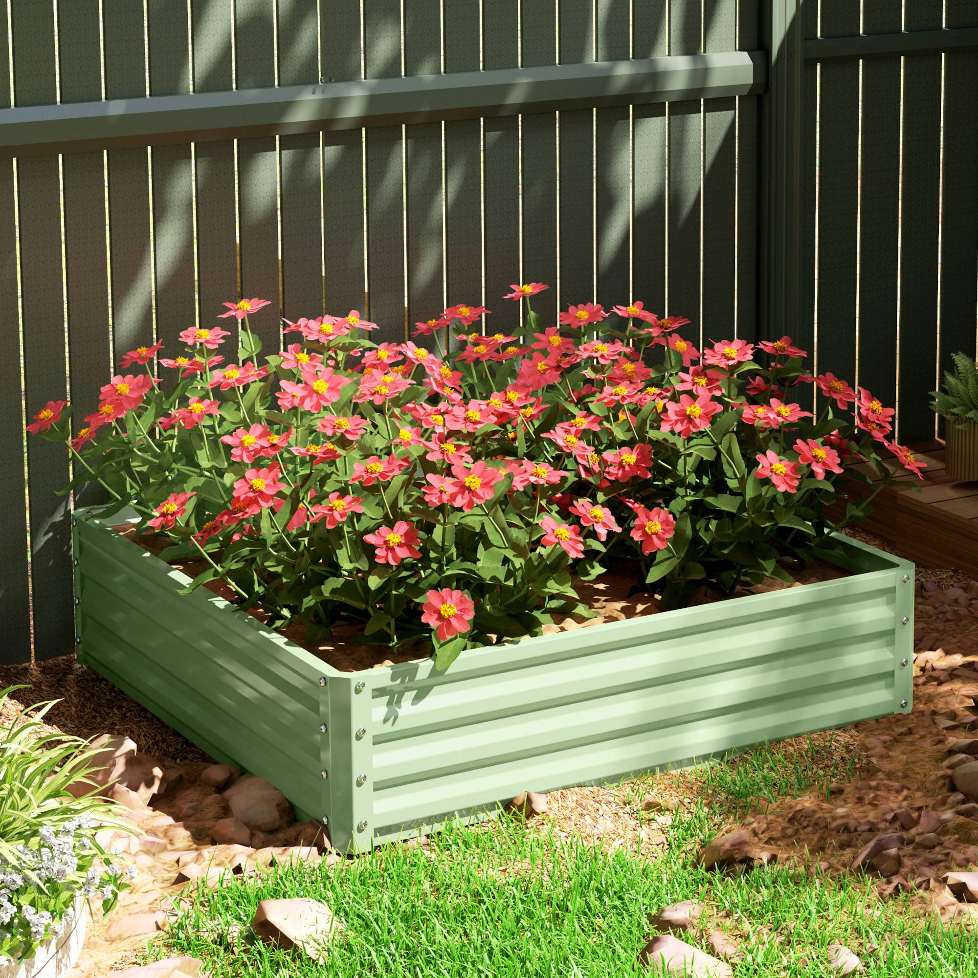 ComfortXL - Carré potager surélevé en acier galvanisé 120 x 120 x 30 cm vert clair pour jardin et serre résistant à la rouille - Image 8