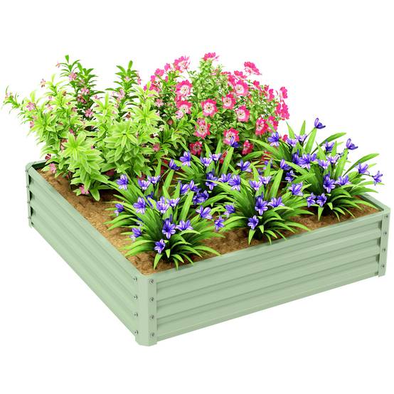 ComfortXL - Carré potager surélevé en acier galvanisé 120 x 120 x 30 cm vert clair pour jardin et serre résistant à la rouille - Image 2