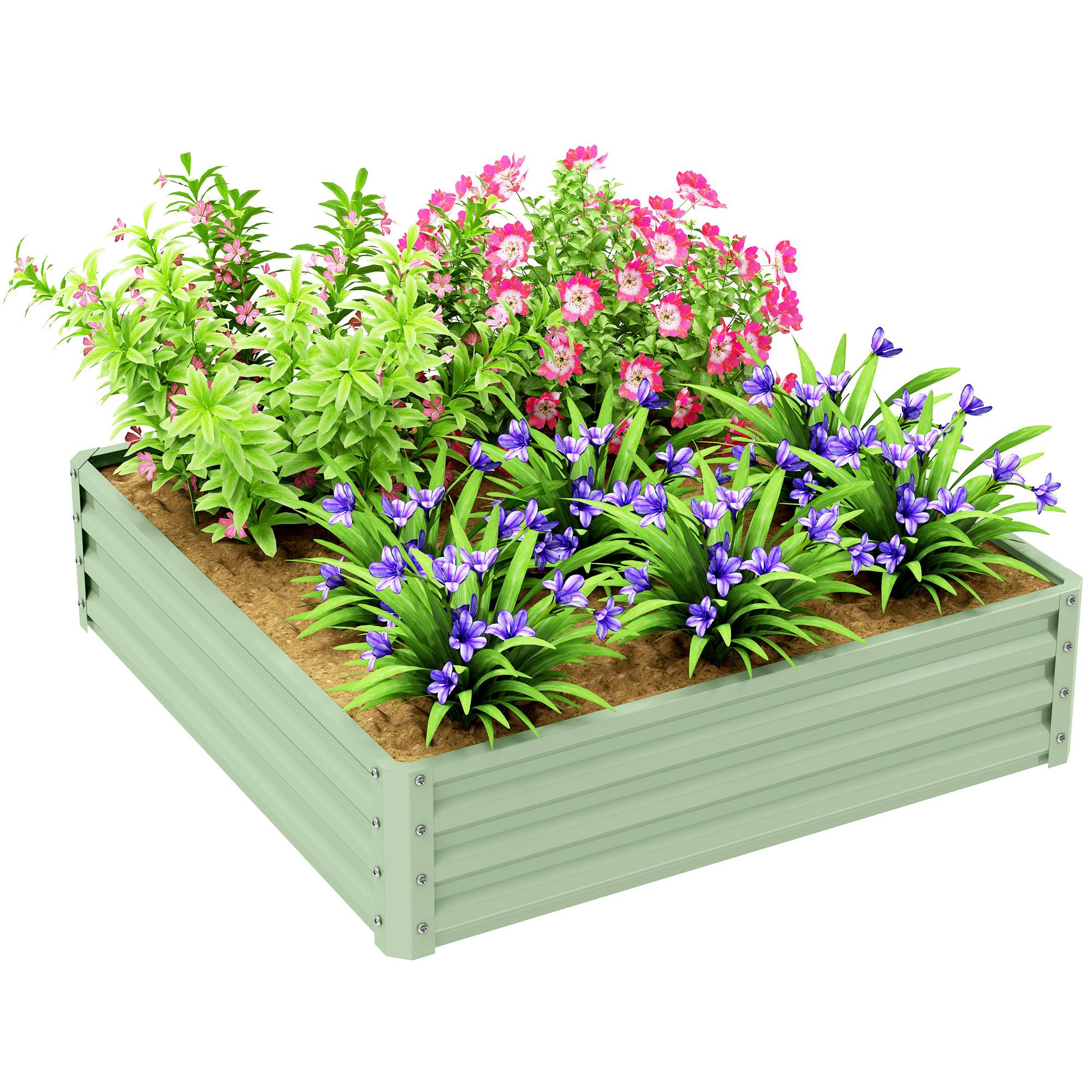 ComfortXL - Carré potager surélevé en acier galvanisé 120 x 120 x 30 cm vert clair pour jardin et serre résistant à la rouille - Image 2