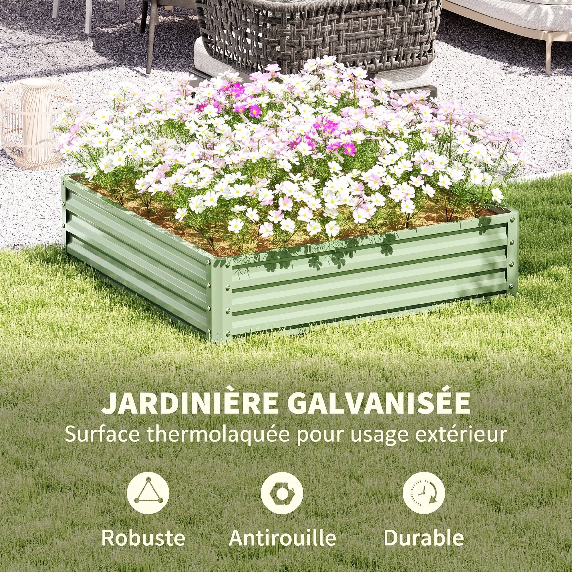 ComfortXL - Carré potager surélevé en acier galvanisé 120 x 120 x 30 cm vert clair pour jardin et serre résistant à la rouille - Image 5