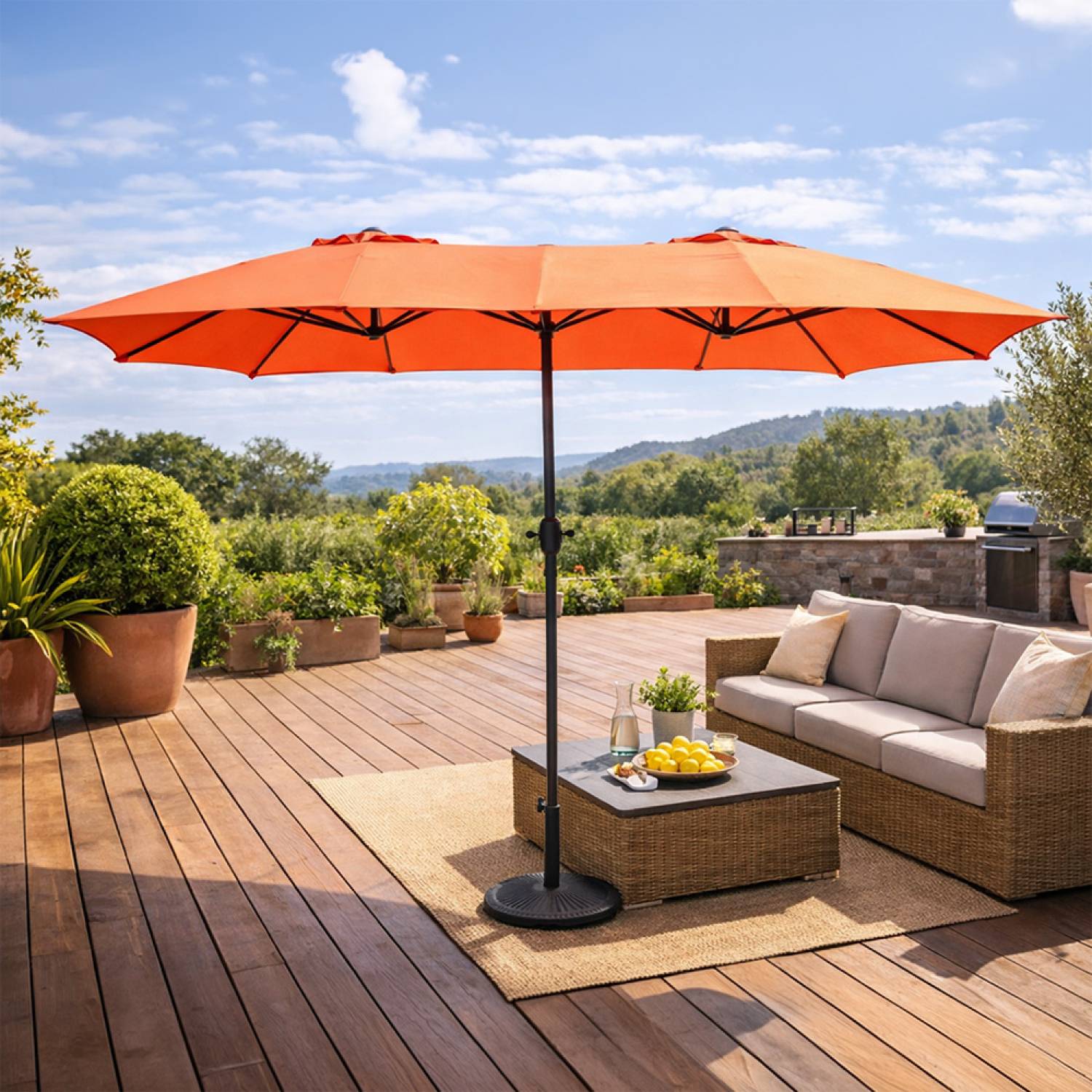 Concept Usine - Parasol rectangulaire double 27x46m terracotta VENICE - Image 2