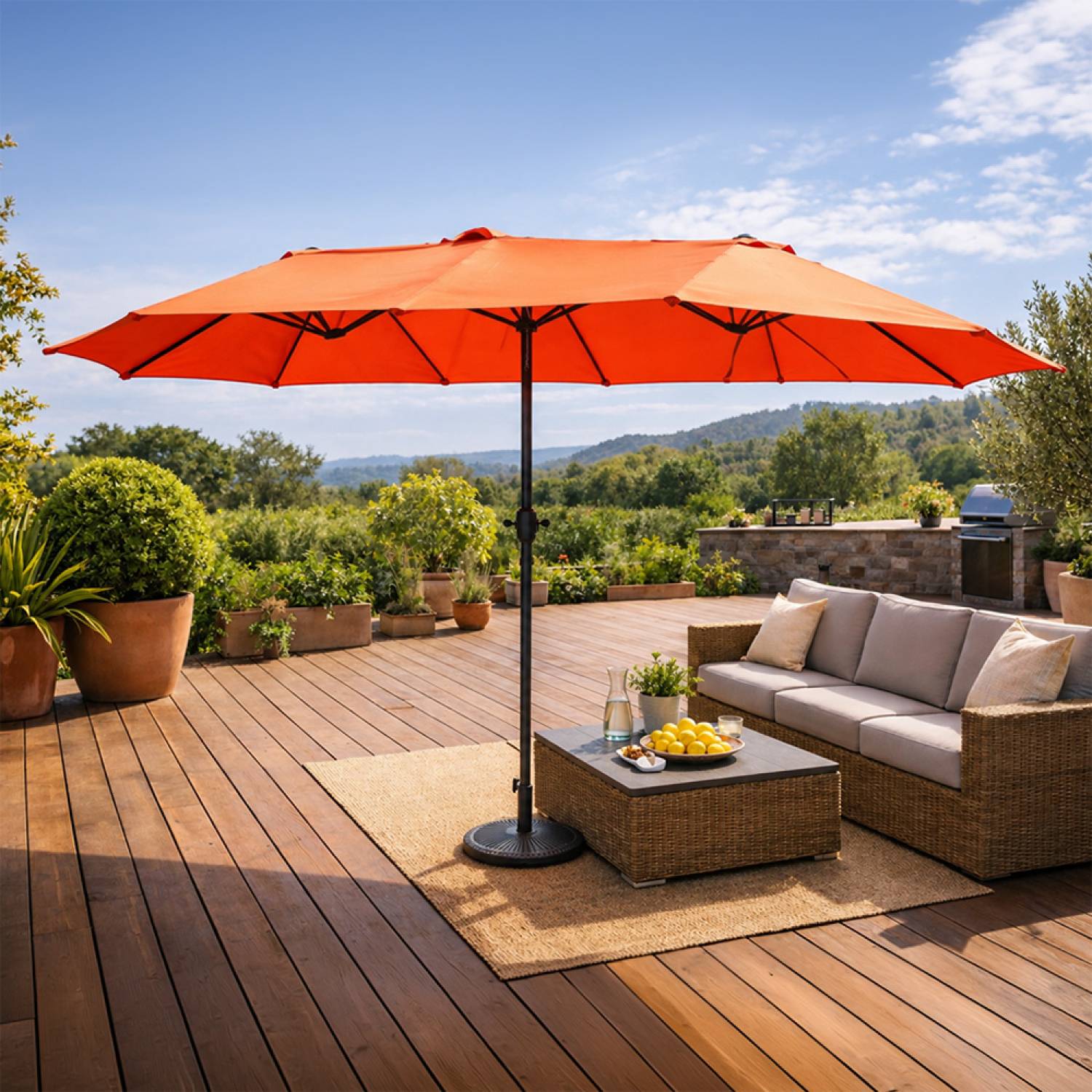 Concept Usine - Parasol rectangulaire double 27x46m terracotta VENICE - Image 4