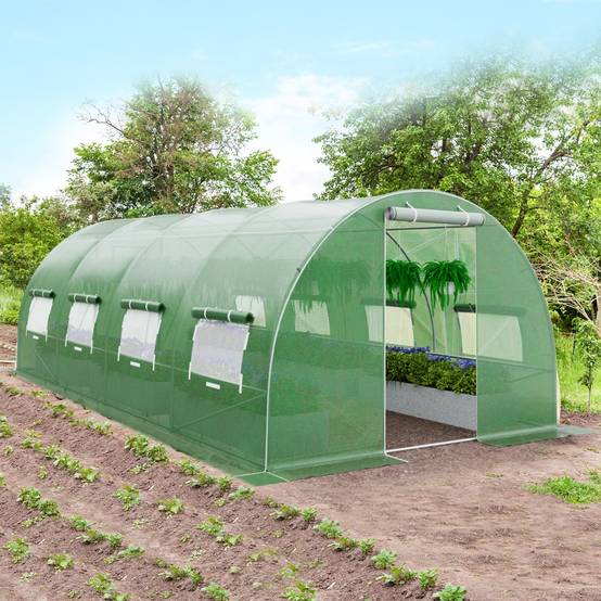 Serre de Jardin 18m² Tunnel Cadre en Acier Galvanisé Robuste Serre Tunnel Coupe-vent avec Cerceau 8 Fenêtres Enroulables Vert MAISON CHIC - Image 3