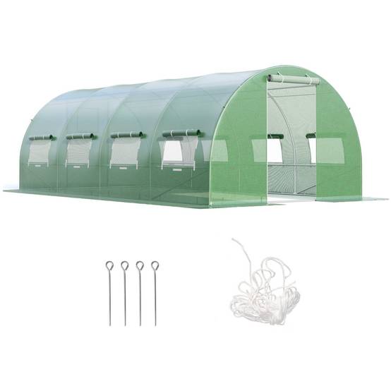 Serre de Jardin 18m² Tunnel Cadre en Acier Galvanisé Robuste Serre Tunnel Coupe-vent avec Cerceau 8 Fenêtres Enroulables Vert MAISON CHIC - Image 2