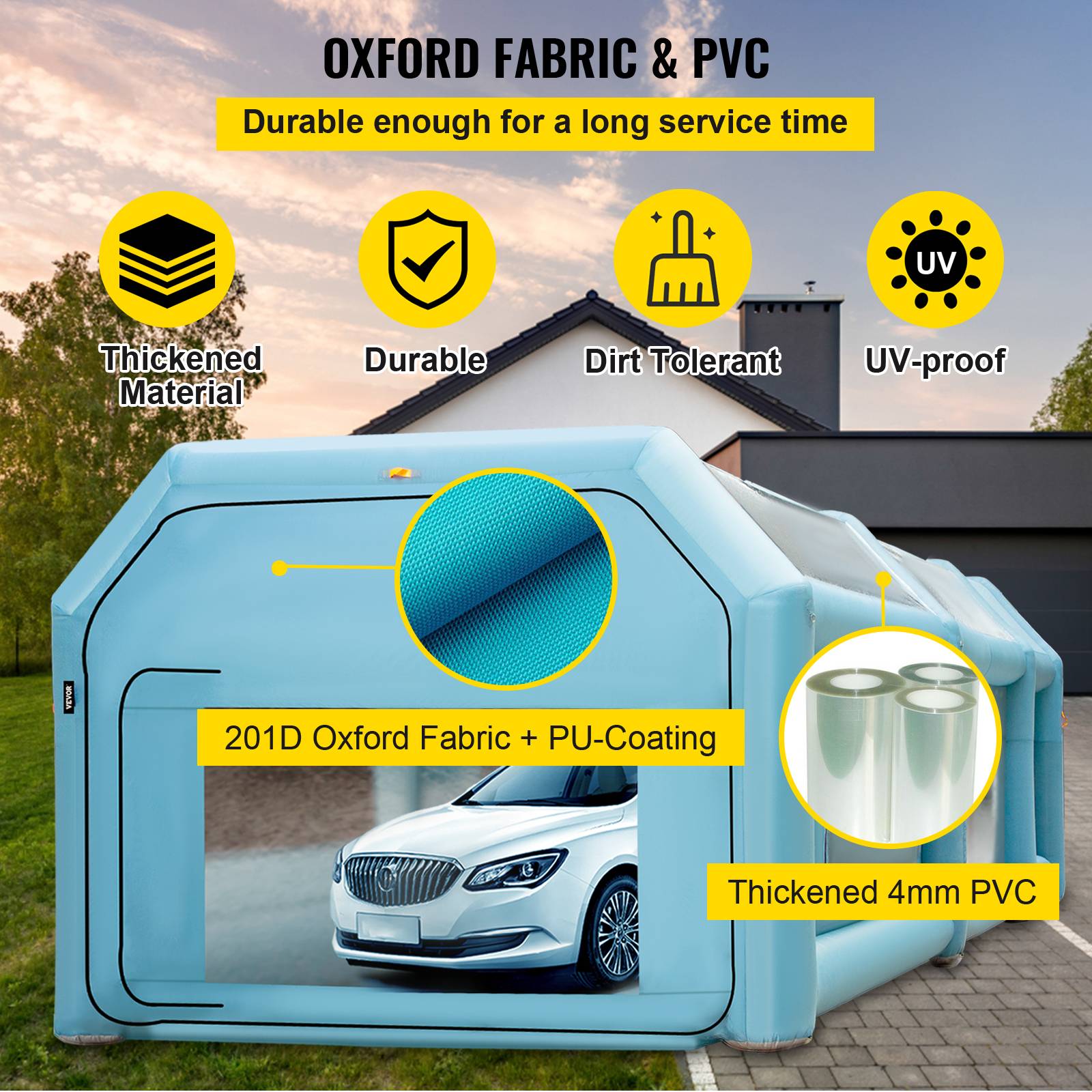 Vevor - VEVOR Cabine Peinture Voiture 8x4x3m, Tente Gonflable Oxford 210D, Souffleurs 950W+330W, pour atelier/camping. - Image 3