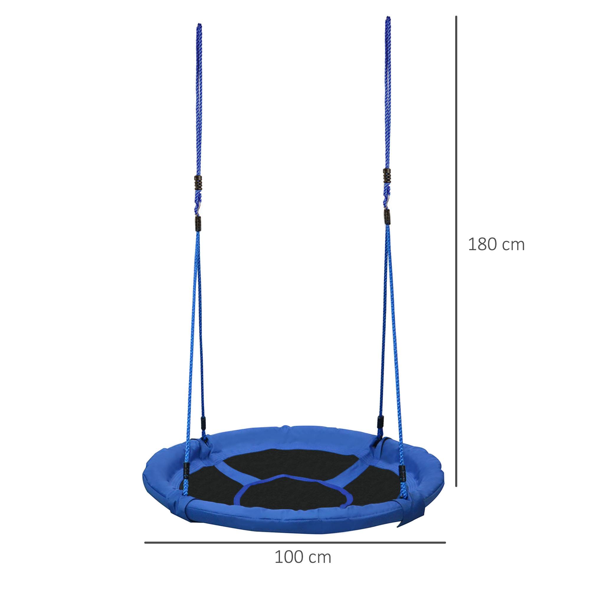Balançoire nid ronde pour arbre dès 3 ans, charge 100 kg, intérieur extérieur, Ø100×180 cm, bleue, solide et confortable - Image 2