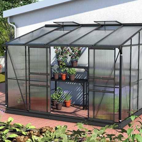 Vitavia - Serre adossée IDA 6500 - 6,50 m² polycarbonate avec porte coulissante et lucarnes, Couleur Noir, Polycarbonate 4 mm - Image 4