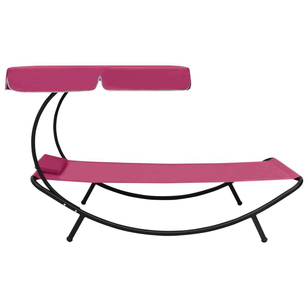 Helloshop26 - Lit de repos transat chaise longue d'extérieur 200 cm avec auvent et oreiller rose - Image 3