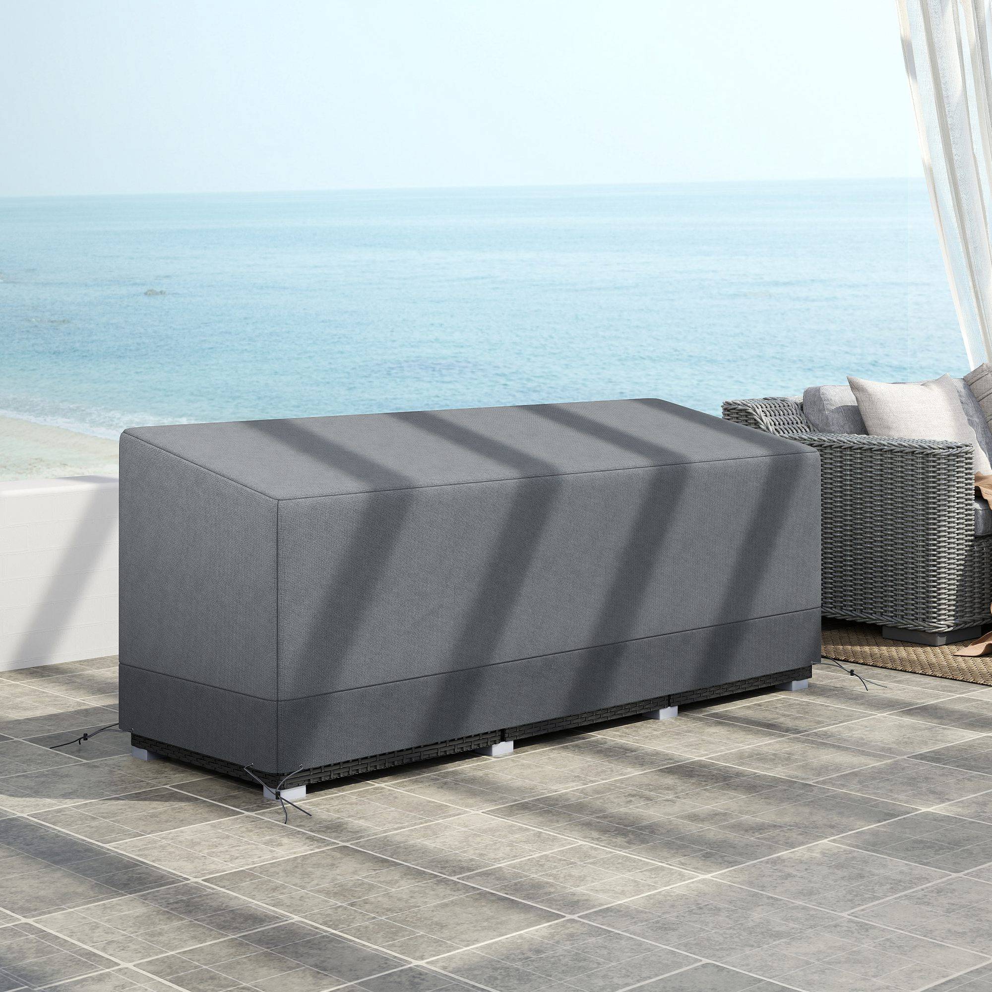 Housse de protection pour mobilier de jardin, résistante à l'hiver, imperméable et anti-UV, en tissu Oxford 600D, 190,5 x 72 x 76 cm, gris clair - Image 9