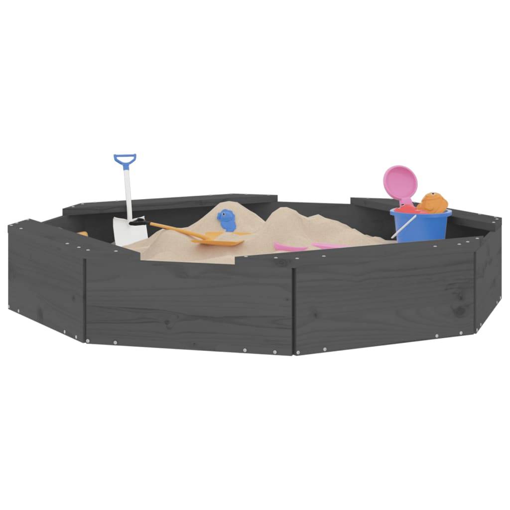 Bac à sable - Maison de jeu pour enfants avec sièges gris octogone bois de pin massif-JU12092 - Image 3