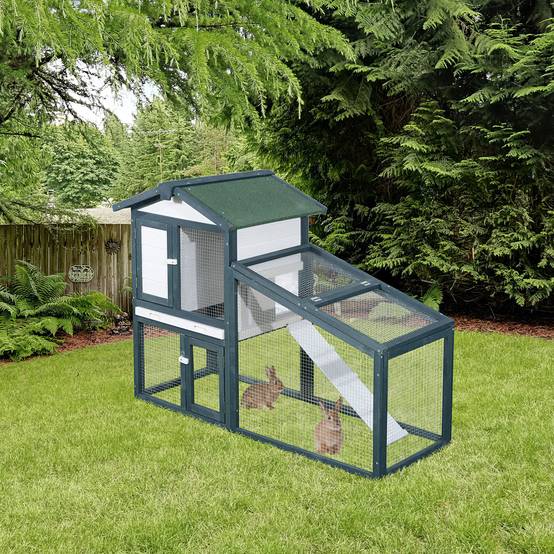 Clapier lapin rongeurs bois extérieur espace clos double porte vert 140x65x100cm - ComfortXL Outdoor Living - Image 3