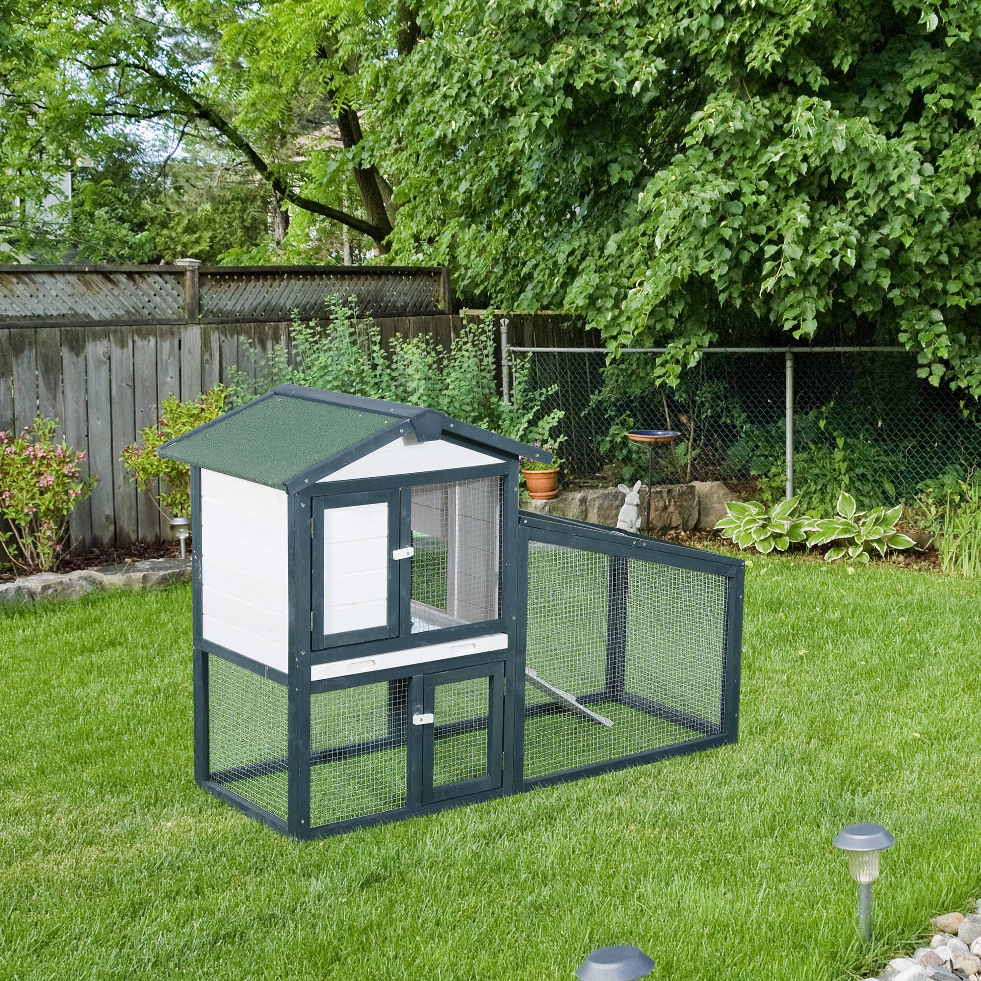 Clapier lapin rongeurs bois extérieur espace clos double porte vert 140x65x100cm - ComfortXL Outdoor Living - Image 4