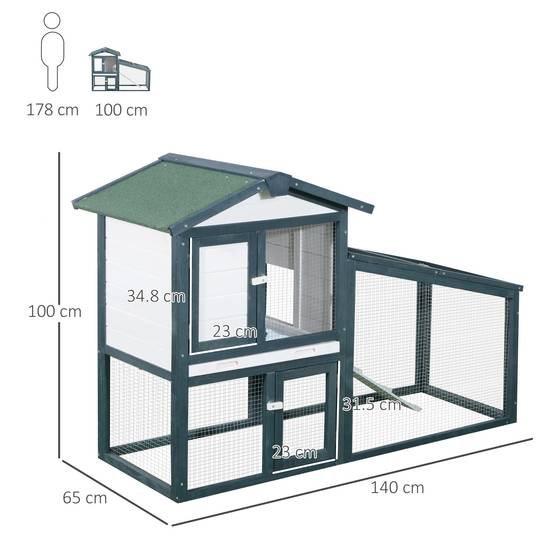 Clapier lapin rongeurs bois extérieur espace clos double porte vert 140x65x100cm - ComfortXL Outdoor Living - Image 5