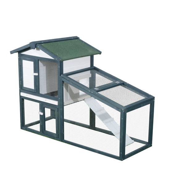 Clapier lapin rongeurs bois extérieur espace clos double porte vert 140x65x100cm - ComfortXL Outdoor Living - Image 1