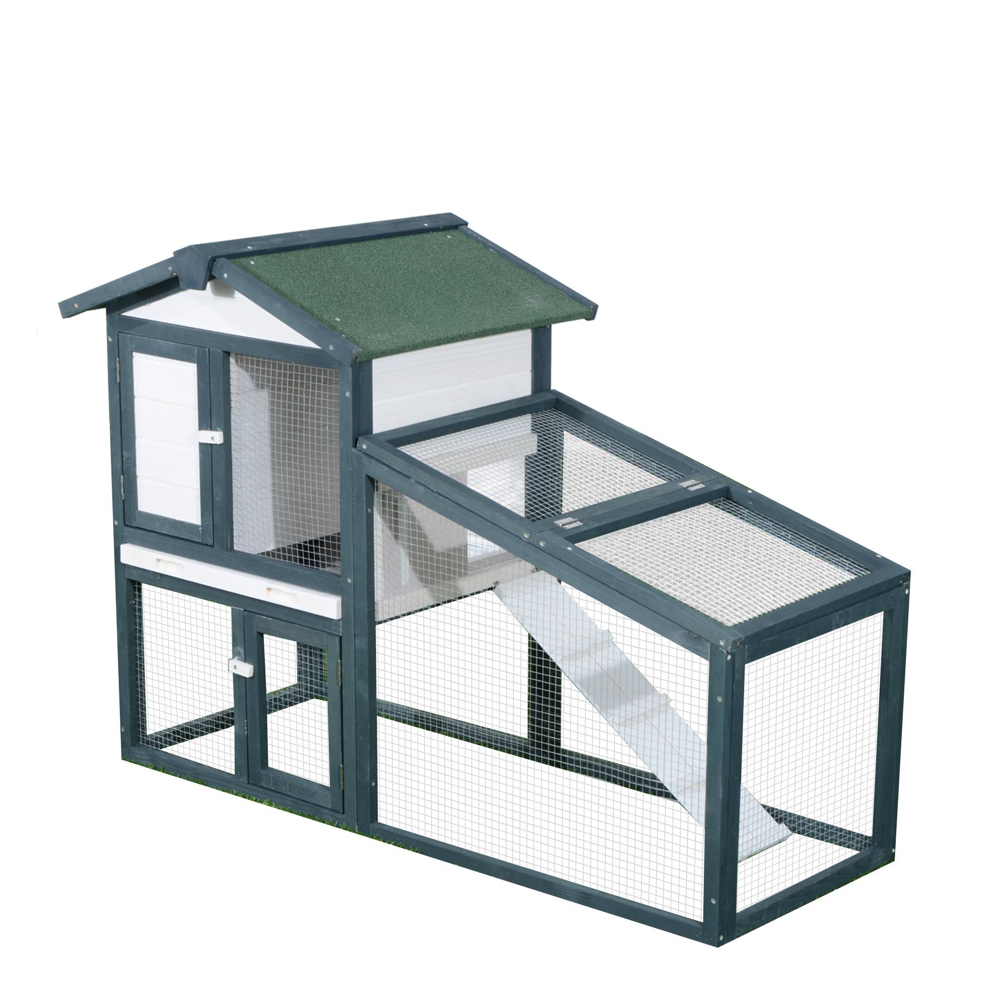 Clapier lapin rongeurs bois extérieur espace clos double porte vert 140x65x100cm - ComfortXL Outdoor Living - Image 1