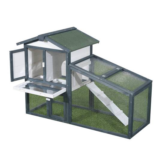 Clapier lapin rongeurs bois extérieur espace clos double porte vert 140x65x100cm - ComfortXL Outdoor Living - Image 2