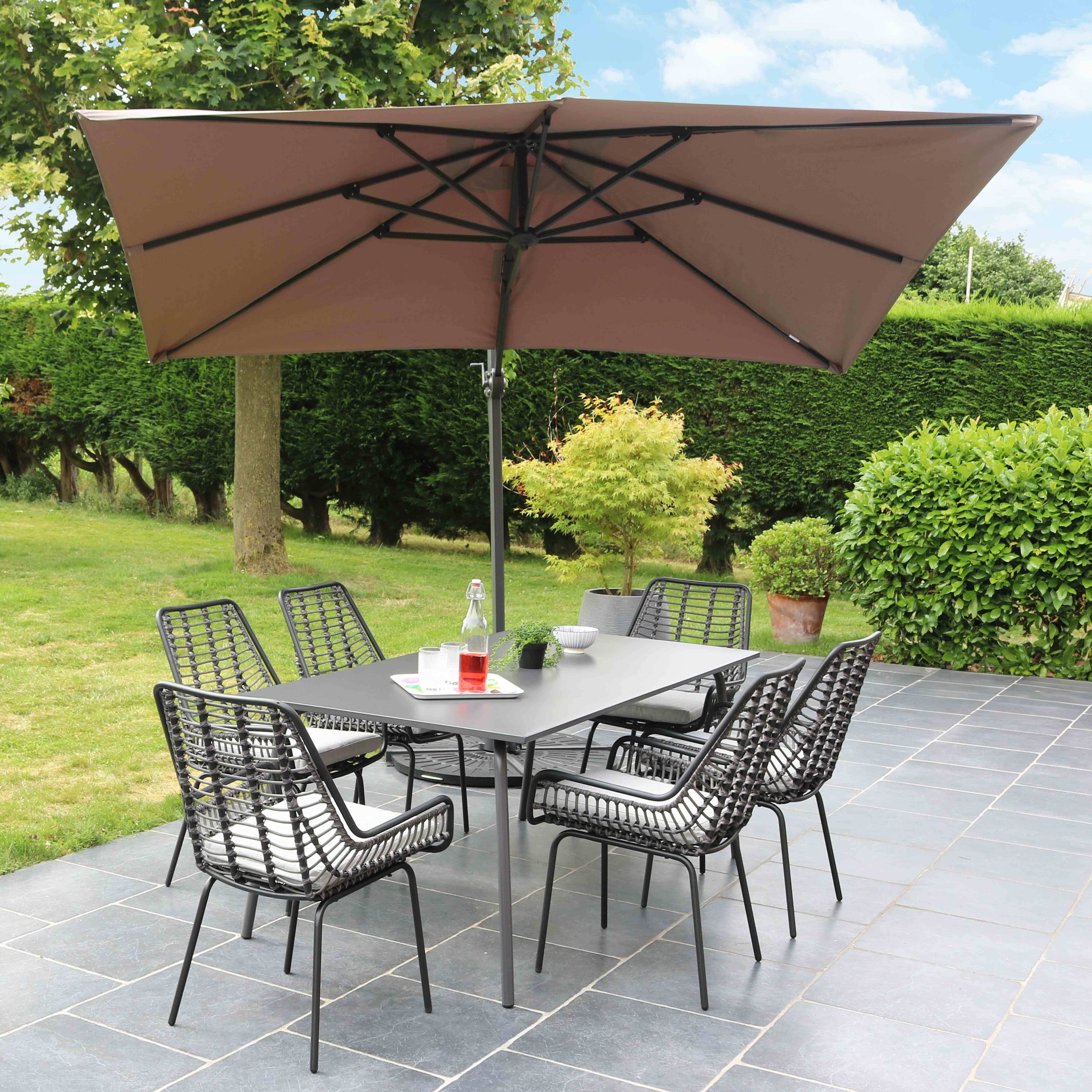 Oviala - Parasol déporté inclinable et rotatif 2x3 m et 4 dalles lestées taupe Amalya - Oviala - Imagen 4