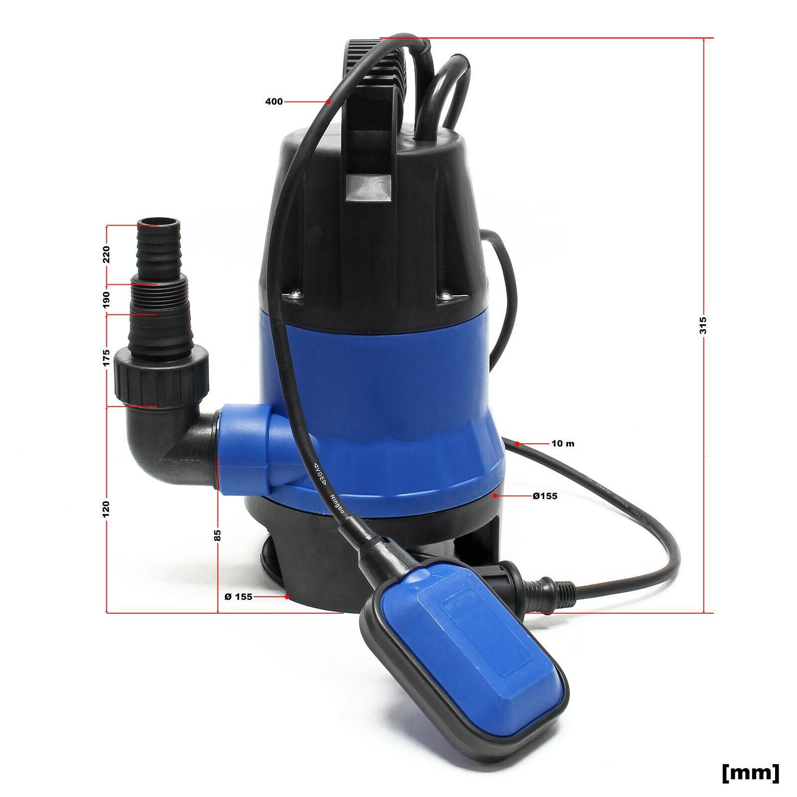 Helloshop26 - Pompe submersible pour eaux usées 400 watts 7500l/h jardin puits drainage évacuation bleu - Imagen 4
