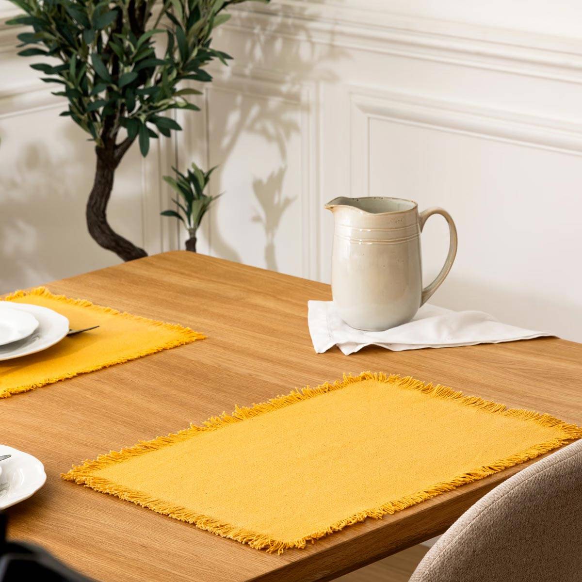 Set de table à franges - SECRET DE GOURMET - Coton - Jaune - Image 3