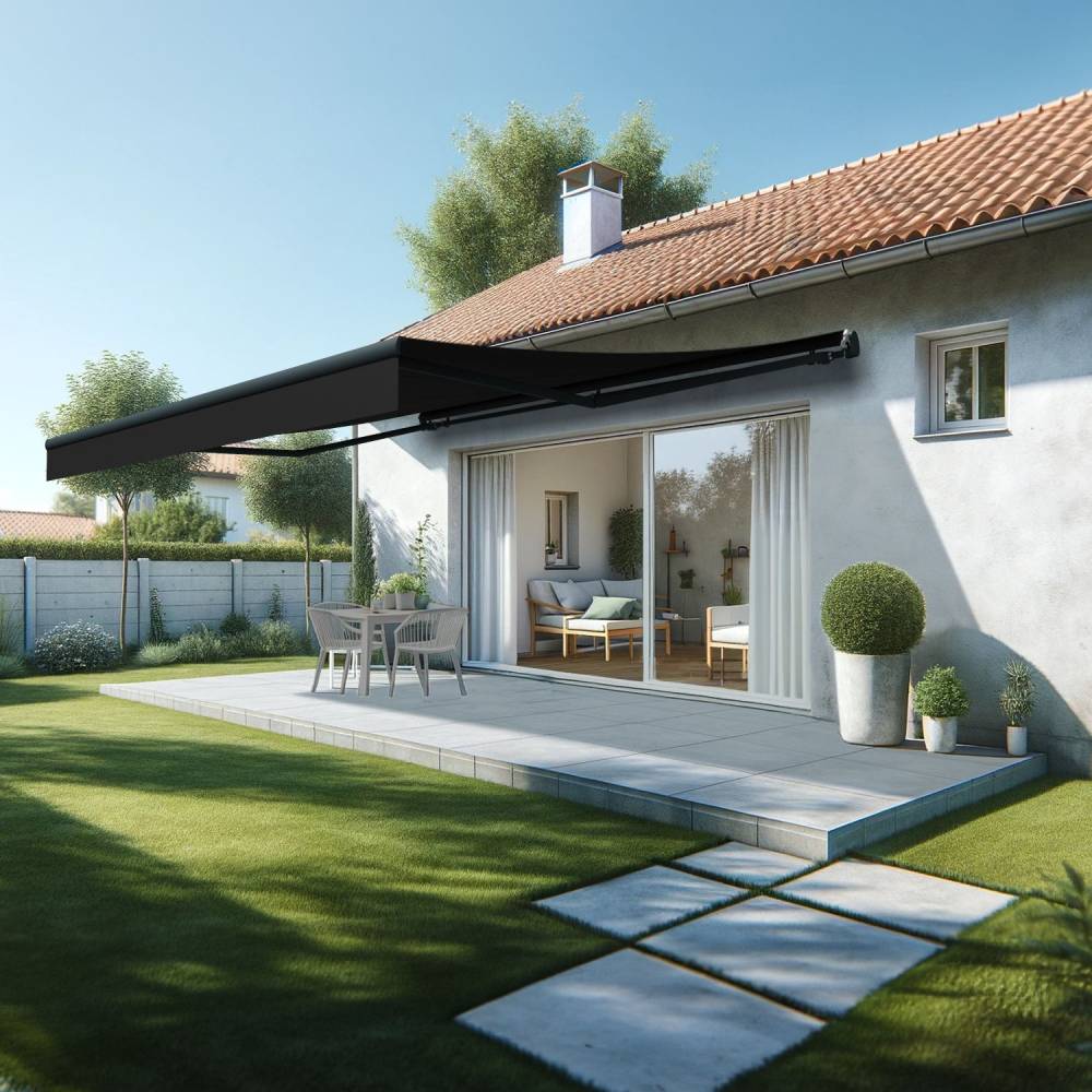Store banne monobloc ESPAI 5,00x3,50m (Manuelle - Noir - Gris anthracite) - Alia Productions - Imagen 1