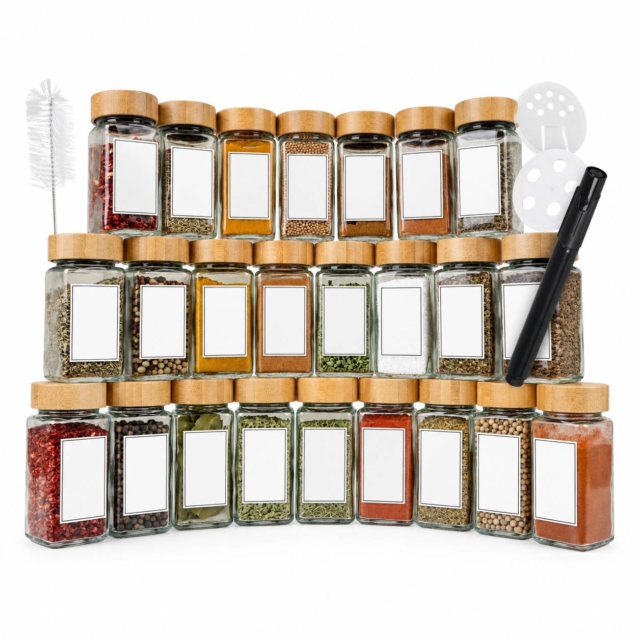 24 Pots à Épices en Verre avec Étiquettes pour Organisation de Cuisine