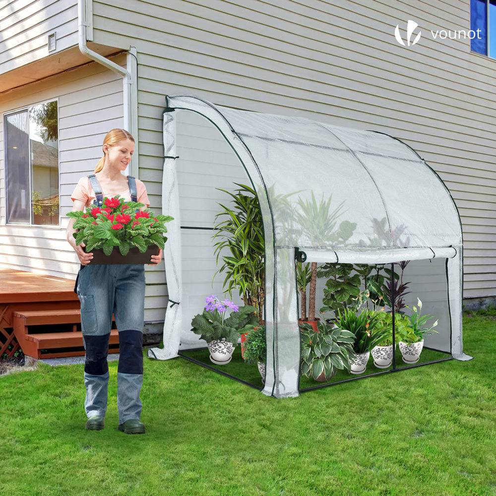 Vounot - Serre d'hivernage murale adossée 200x100x180cm blanc - Bâche PE imperméable, anti-UV - Balcon, terrasse, jardin - Image 2