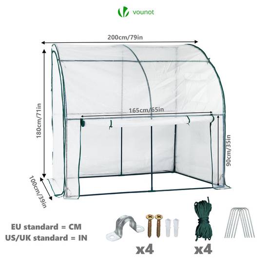 Vounot - Serre d'hivernage murale adossée 200x100x180cm blanc - Bâche PE imperméable, anti-UV - Balcon, terrasse, jardin - Image 3