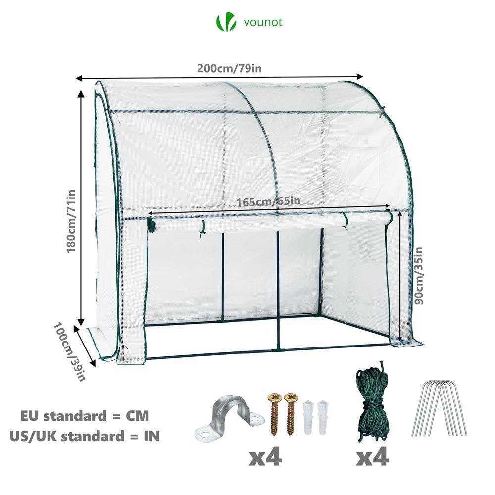 Vounot - Serre d'hivernage murale adossée 200x100x180cm blanc - Bâche PE imperméable, anti-UV - Balcon, terrasse, jardin - Image 3