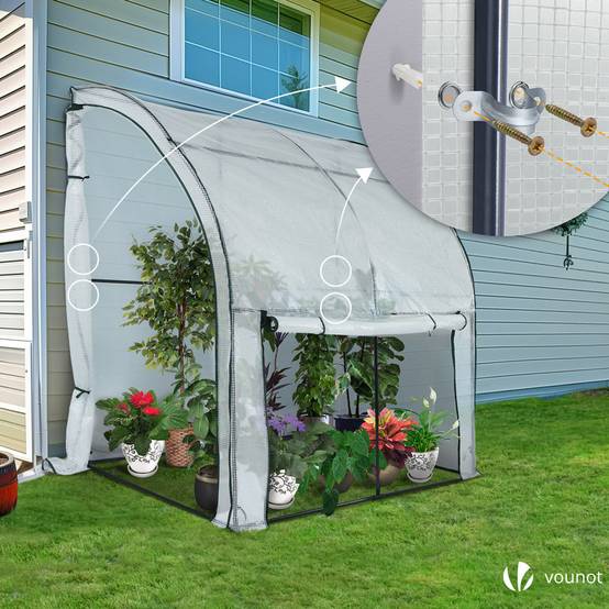 Vounot - Serre d'hivernage murale adossée 200x100x180cm blanc - Bâche PE imperméable, anti-UV - Balcon, terrasse, jardin - Image 6
