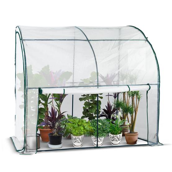 Vounot - Serre d'hivernage murale adossée 200x100x180cm blanc - Bâche PE imperméable, anti-UV - Balcon, terrasse, jardin - Image 1
