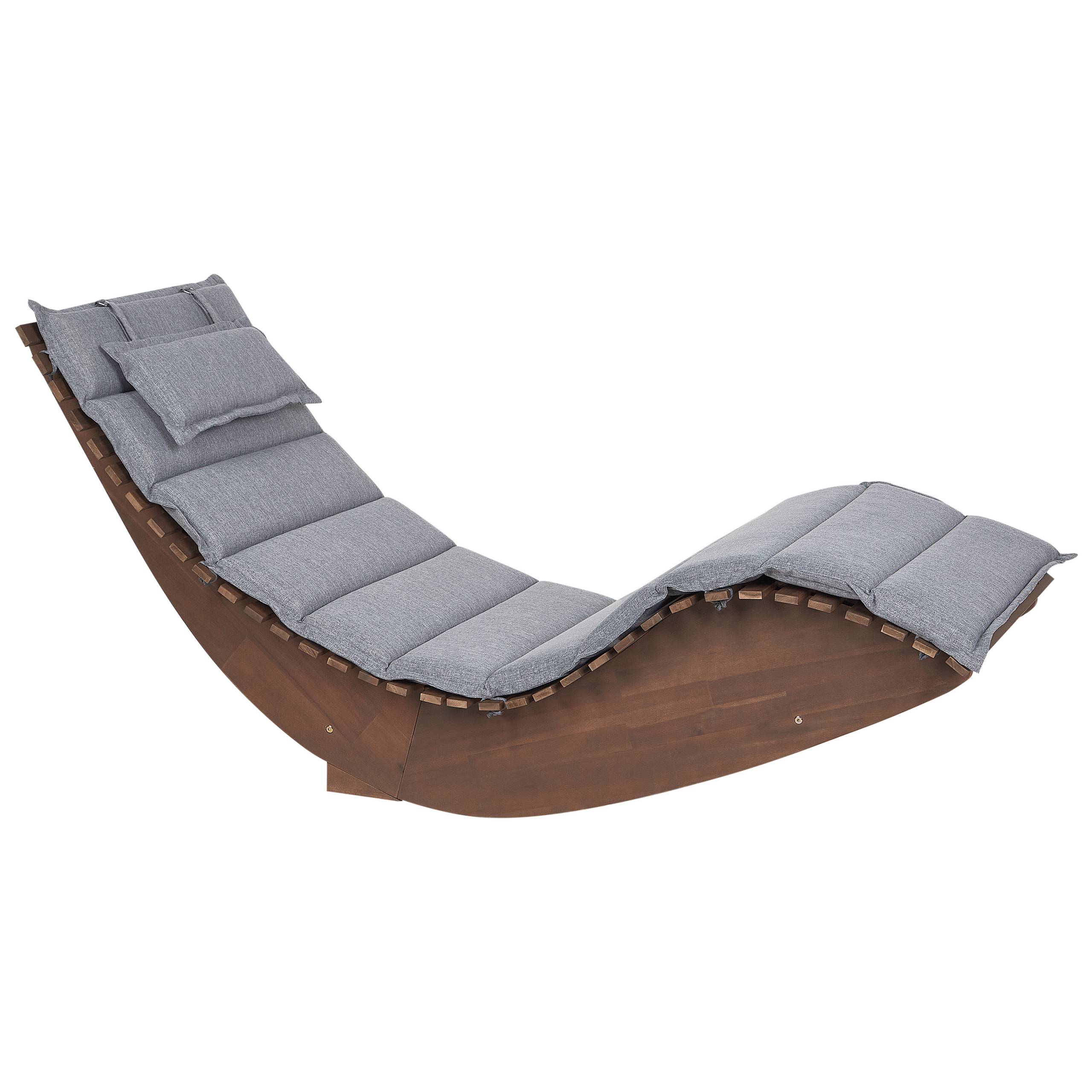 Beliani - Chaise Longue à Bascule Bois Foncé en Bois d'Acacia avec Coussin Gris Patio Terrasse Jardin à Lattes - Imagen 1