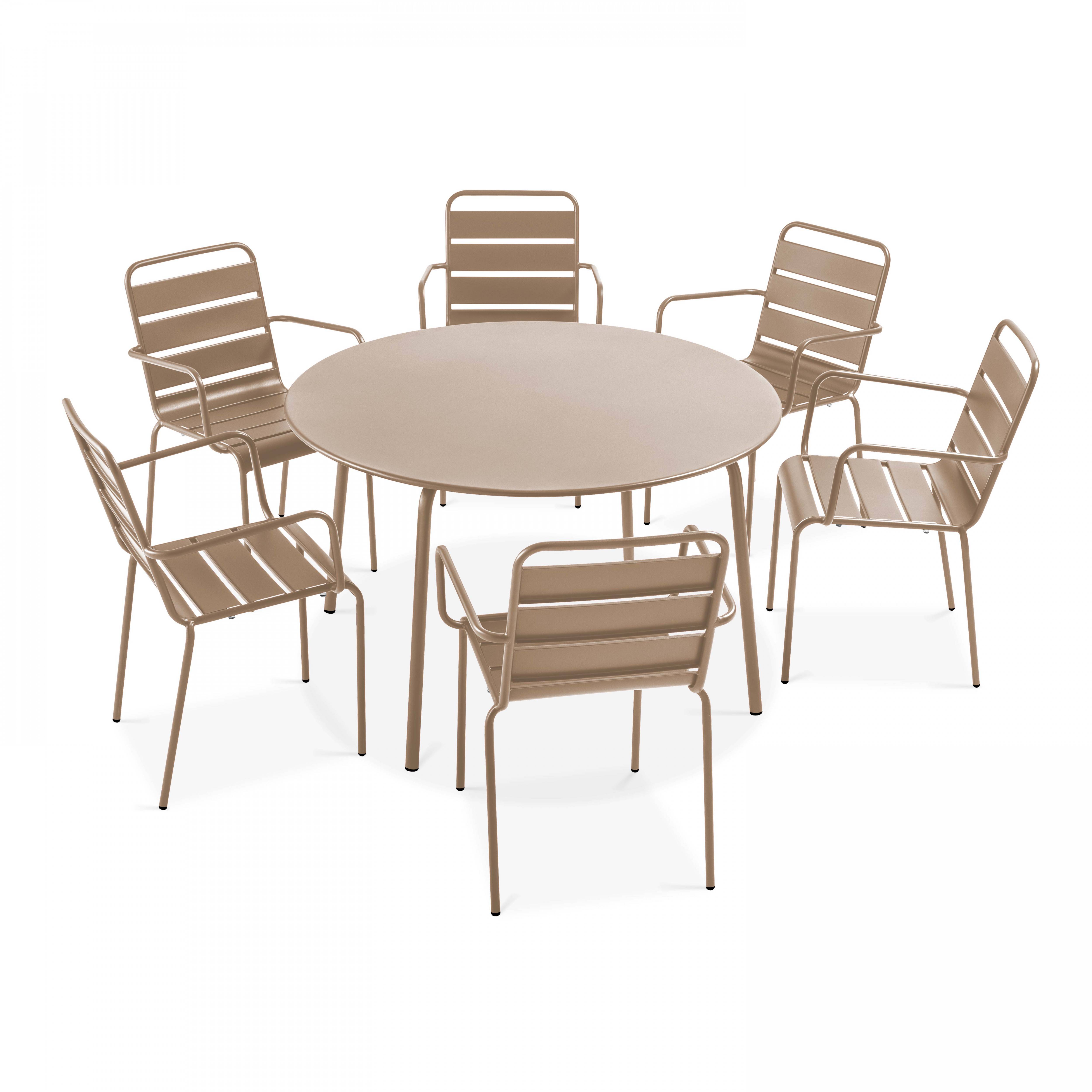 Oviala - Ensemble table de jardin ronde et 6 fauteuils acier taupe Palavas - Oviala - Imagen 1