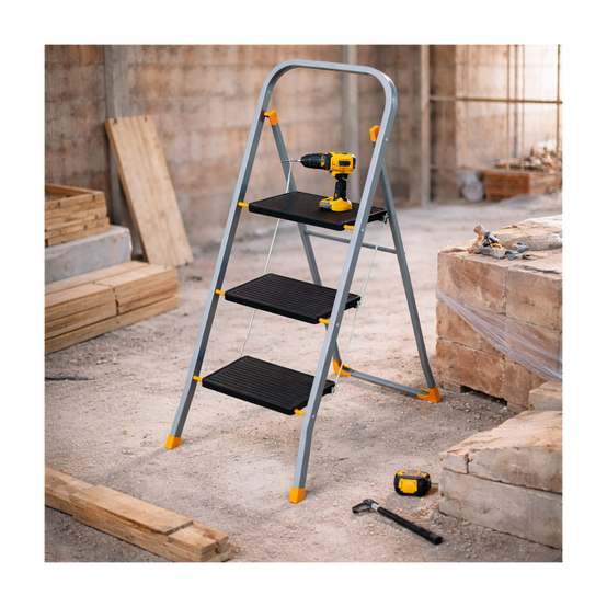 Escabeau 3 marches pliable Charge 150kg Marche pied anti-dérapant Bricolage Maison Chantier INTEC - Image 4