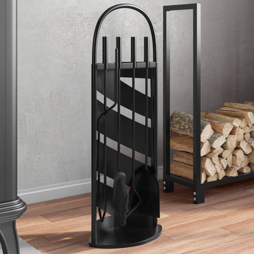 ComfortXL - Set Serviteur de Cheminée Acier 5 Pièces pour Foyer Entretien du Feu 66 cm Noir - ComfortXL Outdoor Living