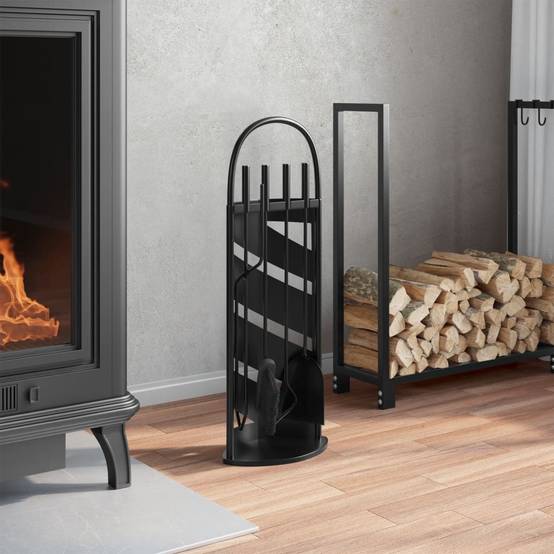 Set Serviteur de Cheminée Acier 5 Pièces pour Foyer Entretien du Feu 66 cm Noir - ComfortXL Outdoor Living - Image 3