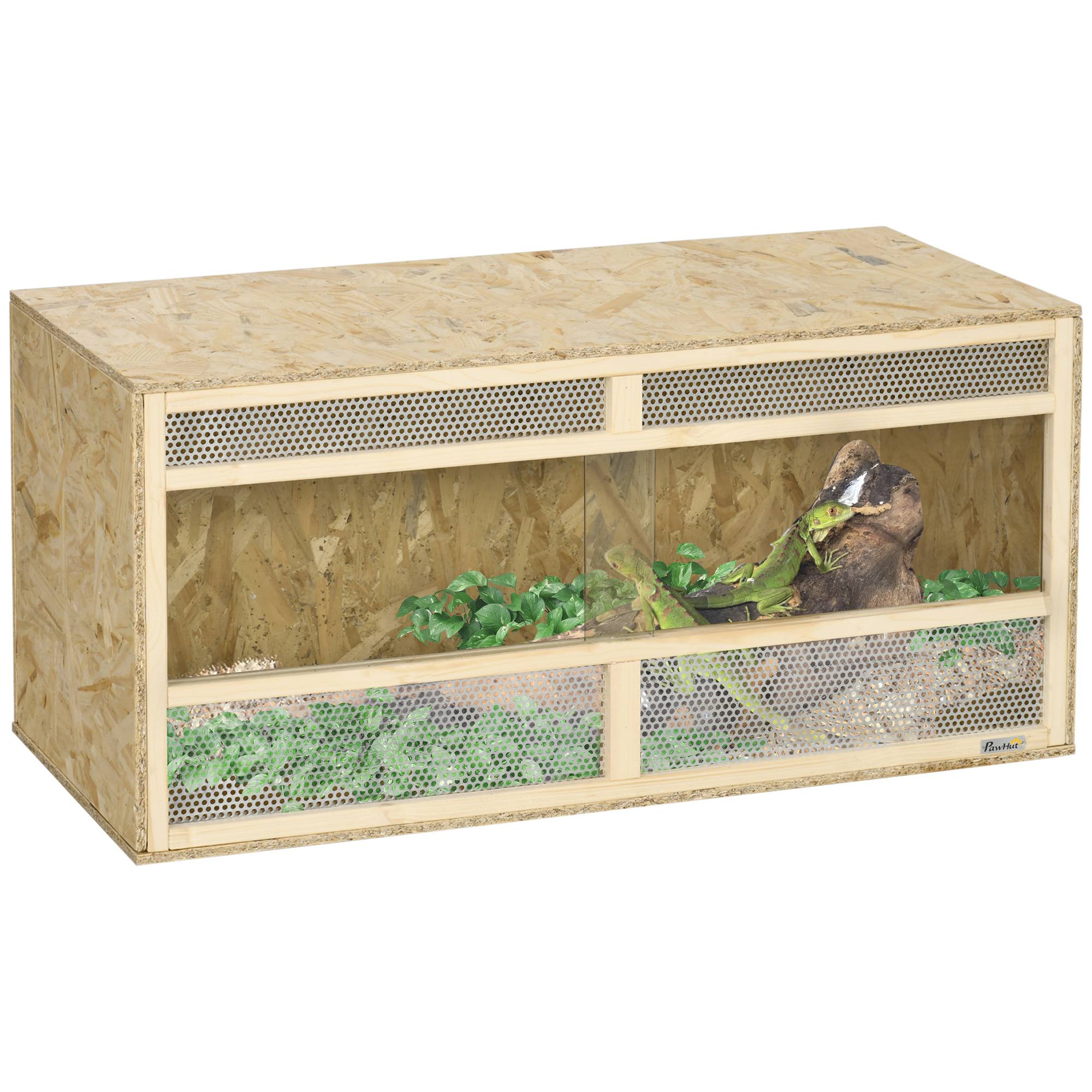 Sans Marque - Terrarium en bois OSB pour reptiles avec porte coulissante en verre - 100 x 47 x 47 cm naturel