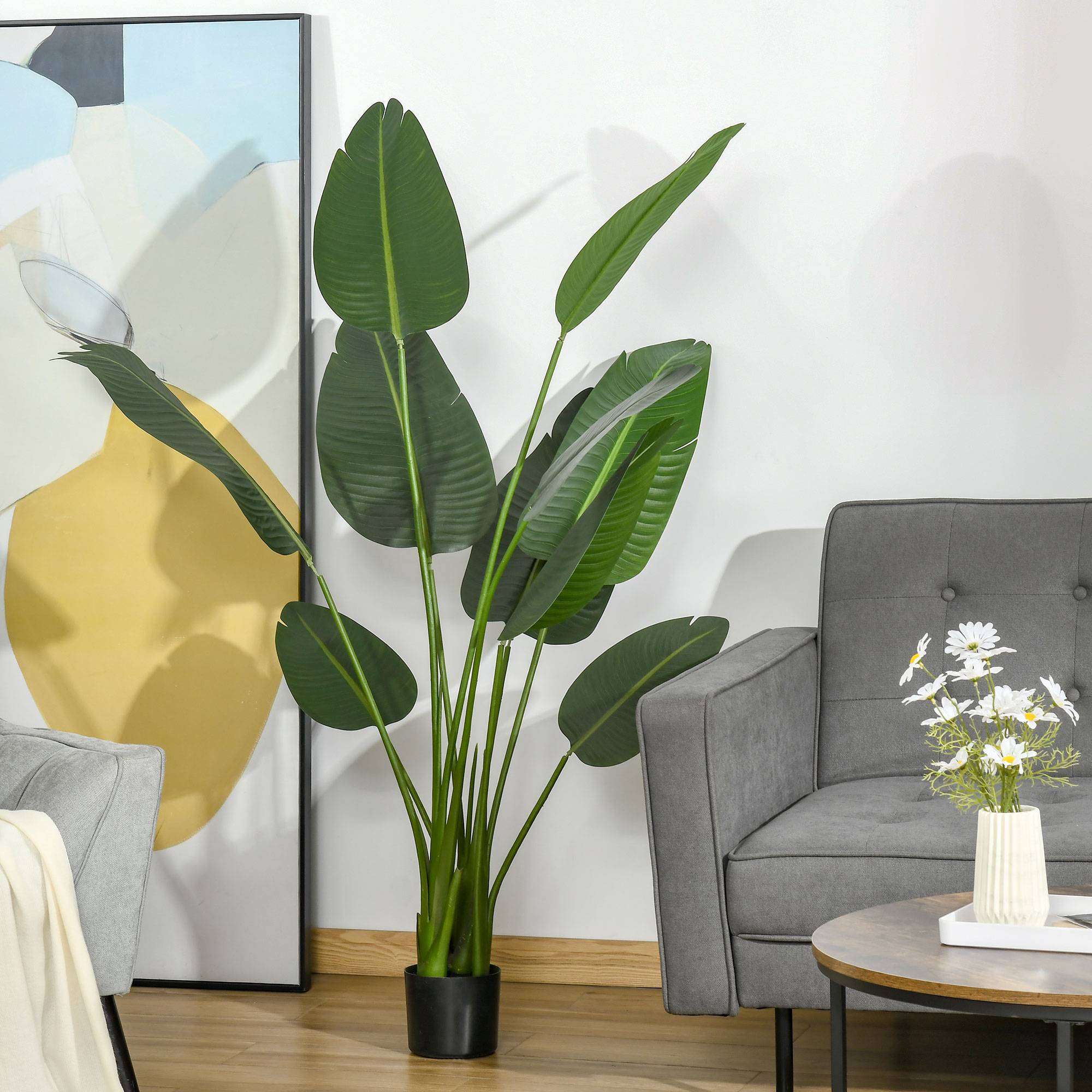 Sans Marque - Bananier artificiel 160 cm avec pot, 10 feuilles réalistes, plante tropicale synthétique, intérieur/extérieur - Image 3