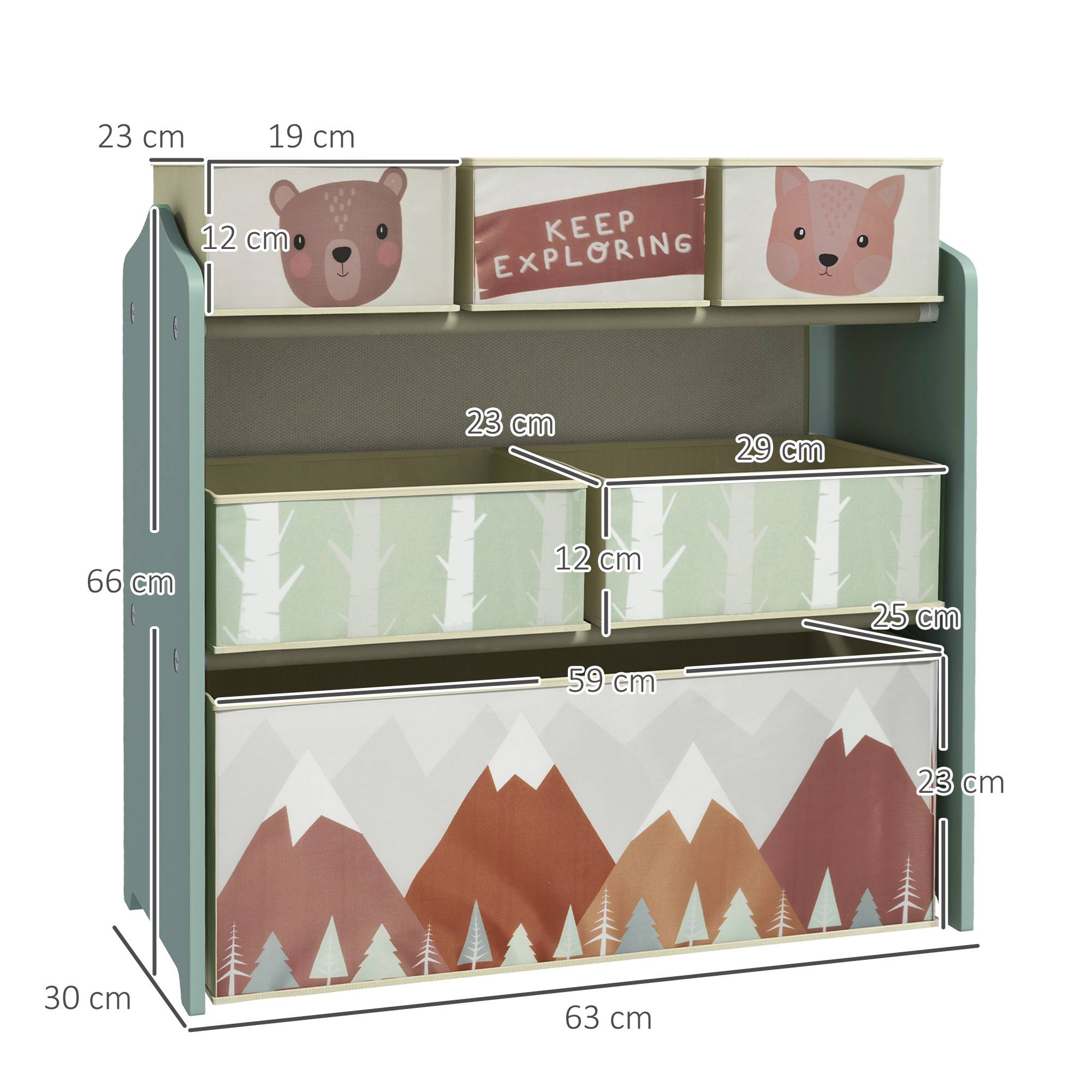 Rangement pour jouets d'enfants, étagère à jouets avec 6 bacs amovibles en tissu non tissé, 63 x 30 x 66 cm, vert - Image 5