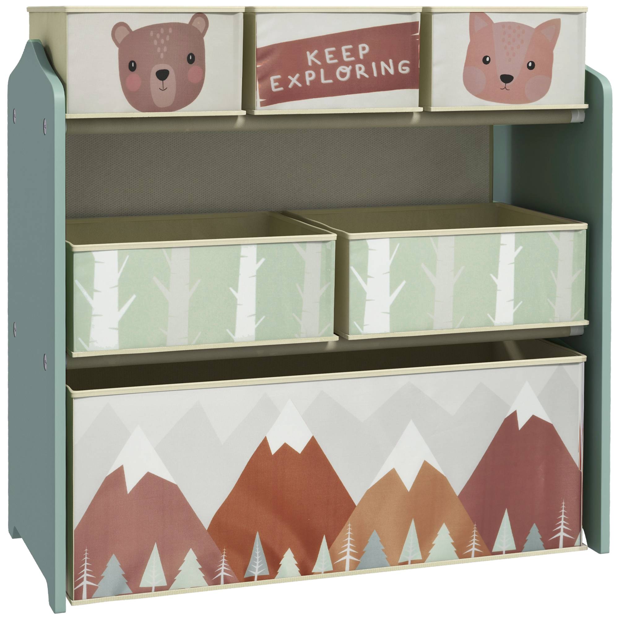 Rangement pour jouets d'enfants, étagère à jouets avec 6 bacs amovibles en tissu non tissé, 63 x 30 x 66 cm, vert - Image 1
