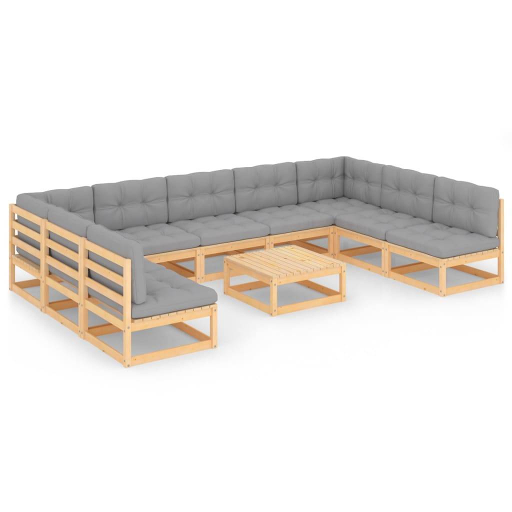 Helloshop26 - Salon de jardin meuble d'extérieur ensemble de mobilier 10 pièces avec coussins bois de pin massif - Imagen 1