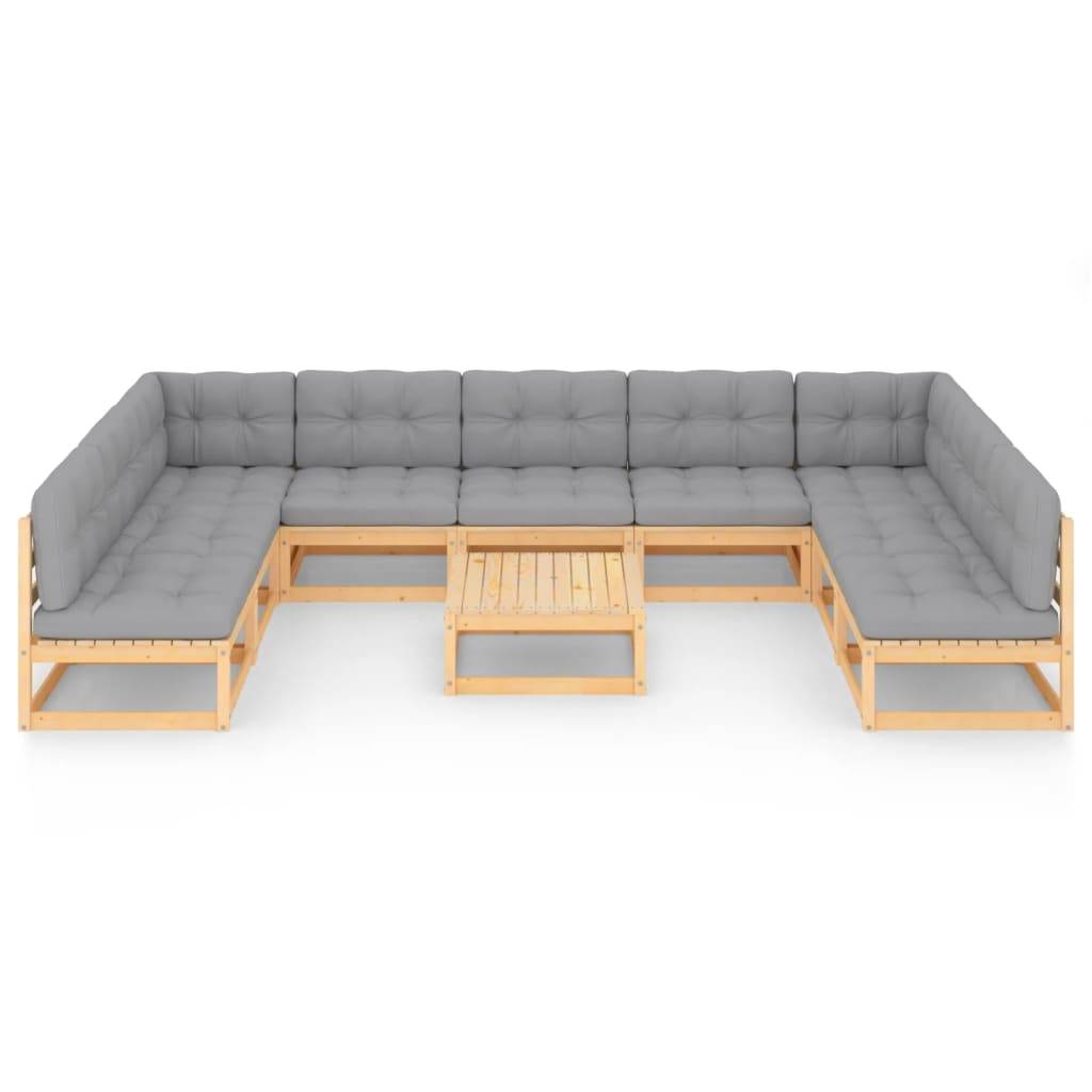 Helloshop26 - Salon de jardin meuble d'extérieur ensemble de mobilier 10 pièces avec coussins bois de pin massif - Imagen 2