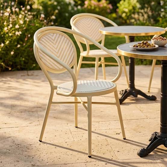 Oviala - Chaise de terrasse style bistrot parisien aluminium et rotin beige Villiers - Oviala - Image 2